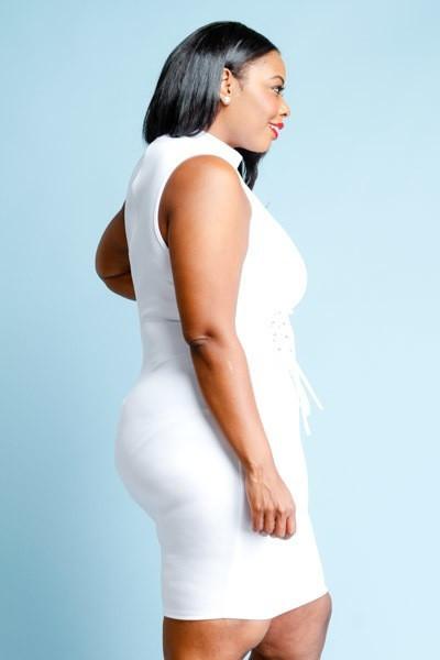 Plus Size Classy Chic Tie Up Waist Bodycon Dress