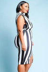 Plus Size Sexy V Detail Striped Midi Dress