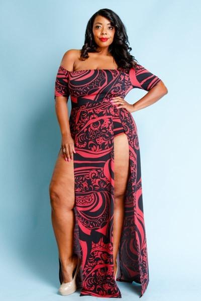 Plus Size Off Shoulder Mixed Bohemian Maxi Dress