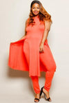 Plus Size Solid Sleeveless Tunic Legging Set