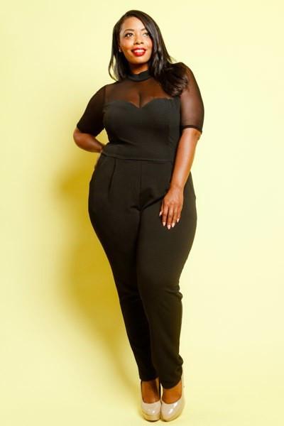 Plus Size Sexy See Through Mesh Panel Jumpsuit [SALE]