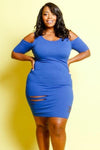 Plus Size Summer Vibes Sliced Cut Out Solid Dress