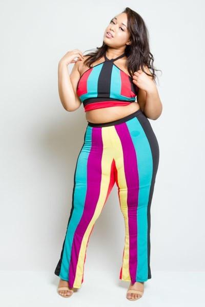 Plus Size Colorful Striped Two Piece Set [SALE]