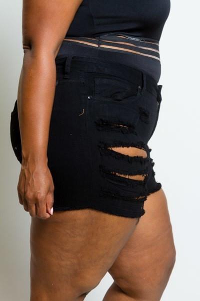 Plus Size Ripped Mini Denim Shorts [SALE]