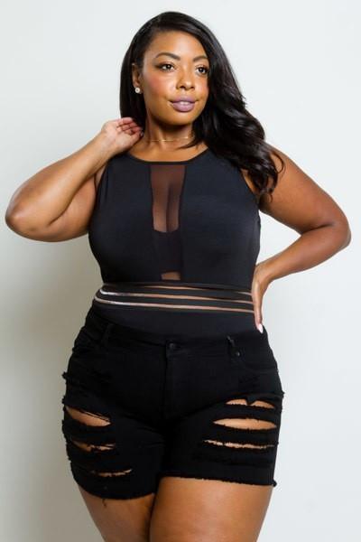 Plus Size Ripped Mini Denim Shorts [SALE]