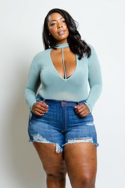 Plus Size Choker Neckline Mesh Bodysuit