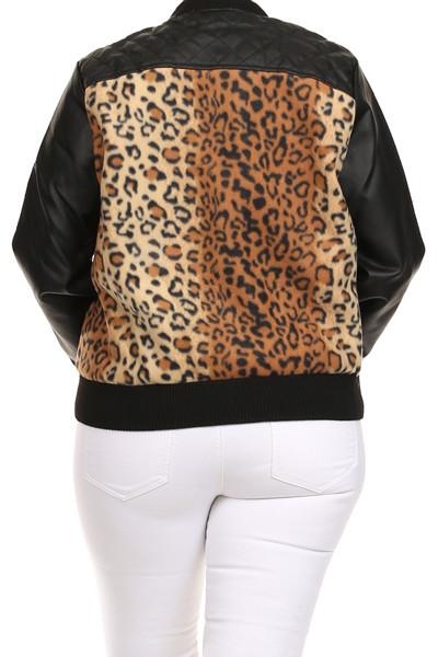 Plus Size Hot Leopard Leather Sleeve Jacket