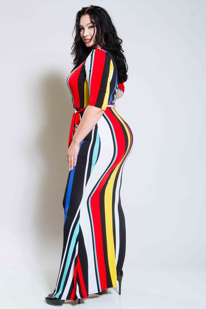 Plus Size Surplice Striped Maxi Dress