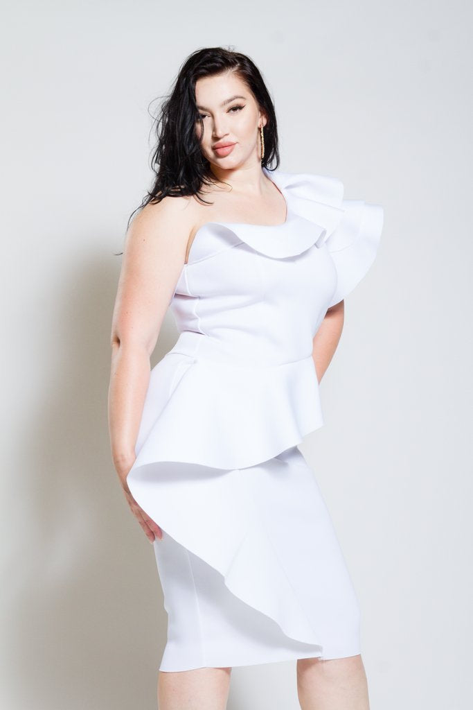 Plus Size One Shoulder Flounce Dress