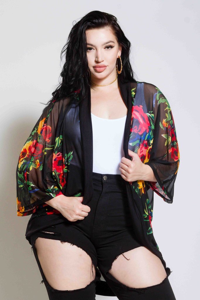 Plus Size Gorgeous Floral Open Cardigan