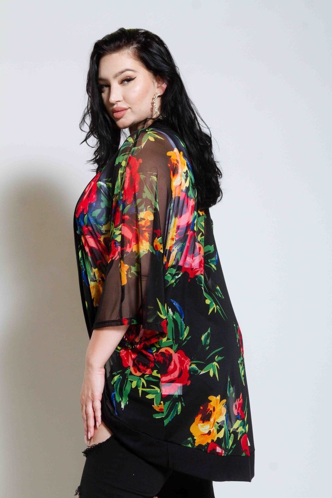 Plus Size Gorgeous Floral Open Cardigan