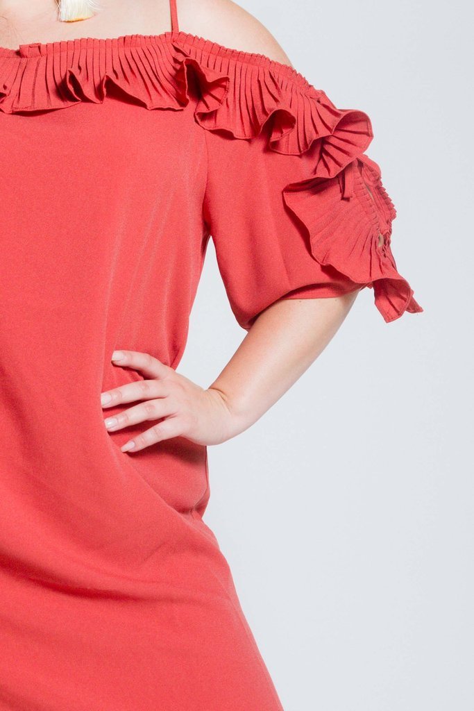 Plus Size Cold Shoulder Dress with Frills