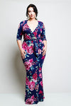 Plus Size Surplice Rose Maxi Dress