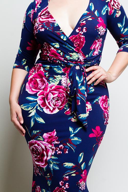 Plus Size Surplice Rose Maxi Dress