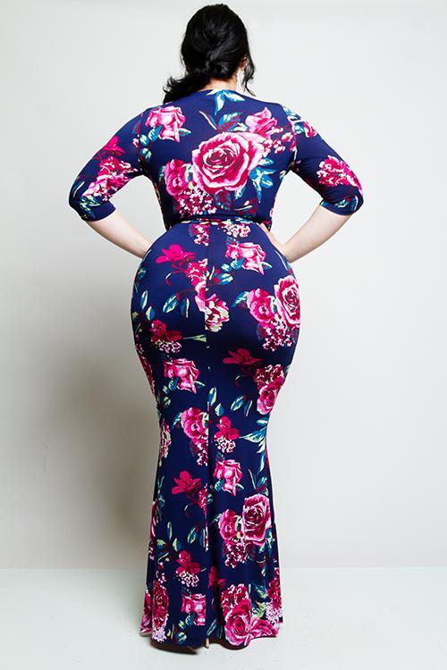 Plus Size Surplice Rose Maxi Dress