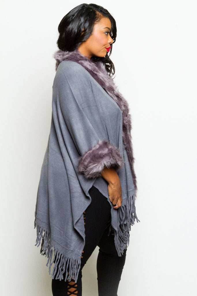 Plus Size Sleek Faux Fur Winter Kimono