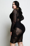 Plus Size Geometric See Through Mesh Dress
