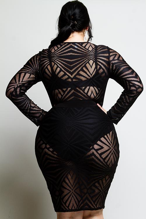 Plus Size Geometric See Through Mesh Dress