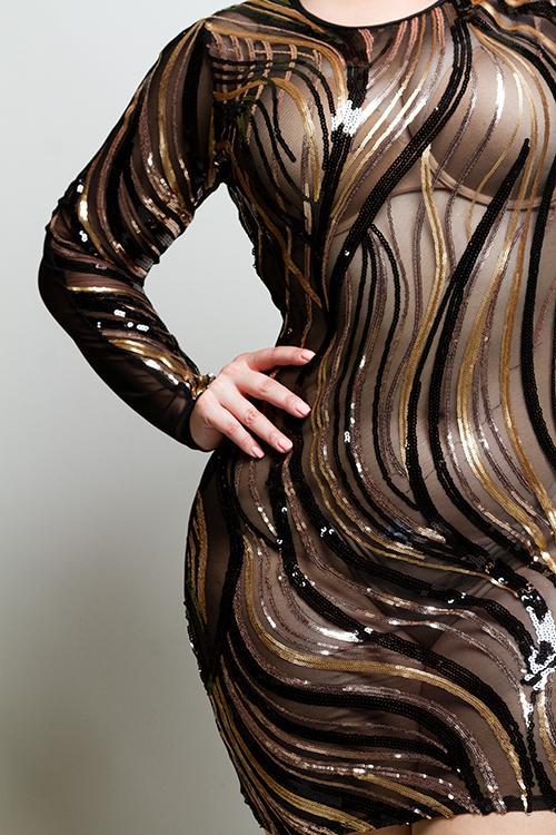 Plus Size Sparkling Sequin See Through Mesh Dress