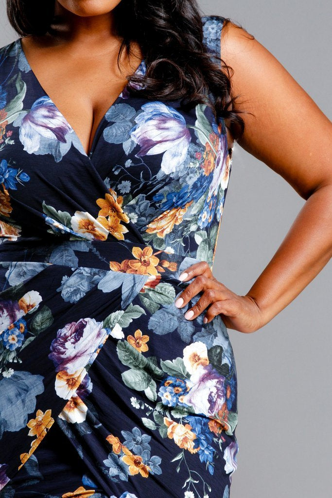 Plus Size Floral Wrapped Mini Dress