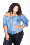 Plus Size Sexy Off Shoulder Denim Blouse