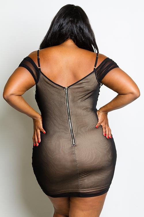 Plus Size Sexy Off Shoulder Ruched See Through Mesh Dress