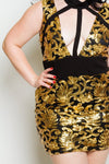 Plus Size Sparkling Sequin Mock Neck Cutout Dress