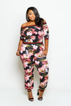 Plus Size Sexy Off-Shoulder Sporty Floral Jumper