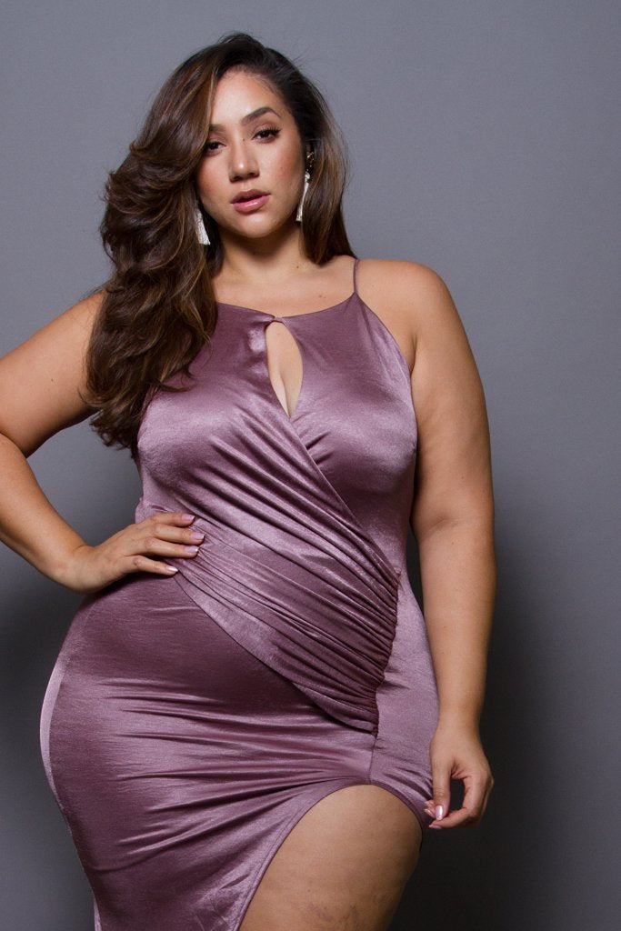 Plus Size Silky Flirty Asymmetric Midi Dress [SALE]