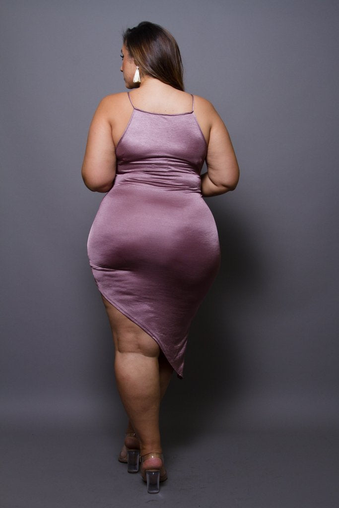 Plus Size Silky Flirty Asymmetric Midi Dress [SALE]