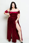 Plus Size Soft Velvet Sexy Off Shoulder Maxi Dress