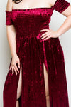 Plus Size Soft Velvet Sexy Off Shoulder Maxi Dress