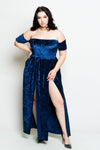 Plus Size Soft Velvet Sexy Off Shoulder Maxi Dress