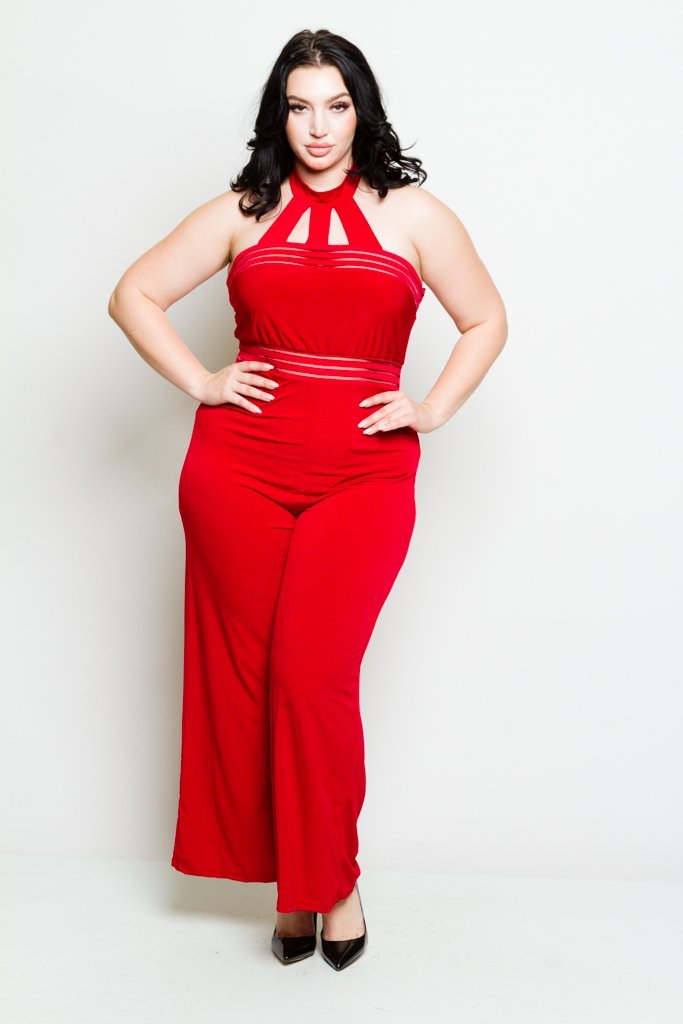 Plus Size Mock Neck Halter Jumpsuit