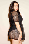 Plus Size Fishnet Lace Up Tunic