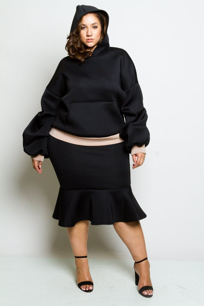 Plus Size Cool Hoodie and Skirt Two Piece