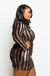 Plus Size Sparkling Sequin and Soft Velvet Striped Mini Dress