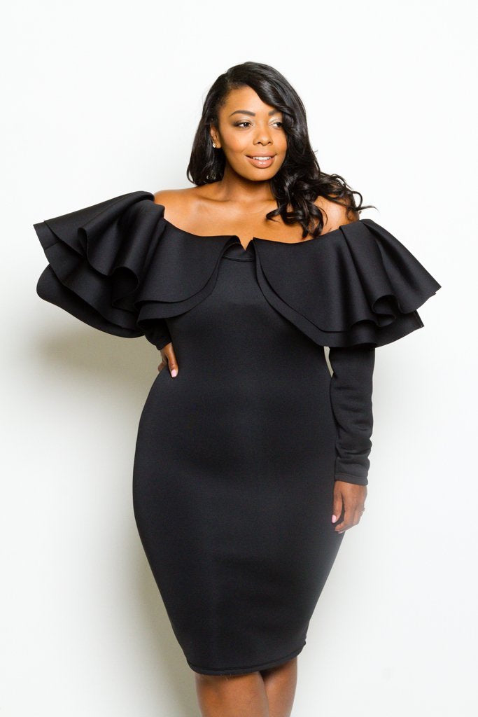 Plus Size Sexy Off-Shoulder Glam Flounce Dress