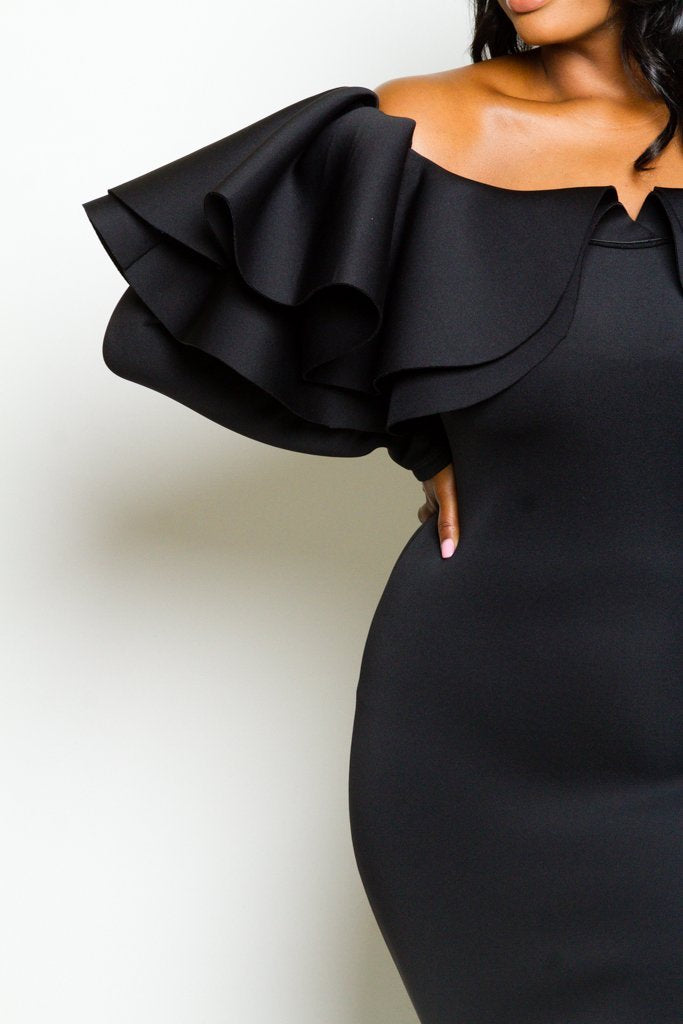 Plus Size Sexy Off-Shoulder Glam Flounce Dress