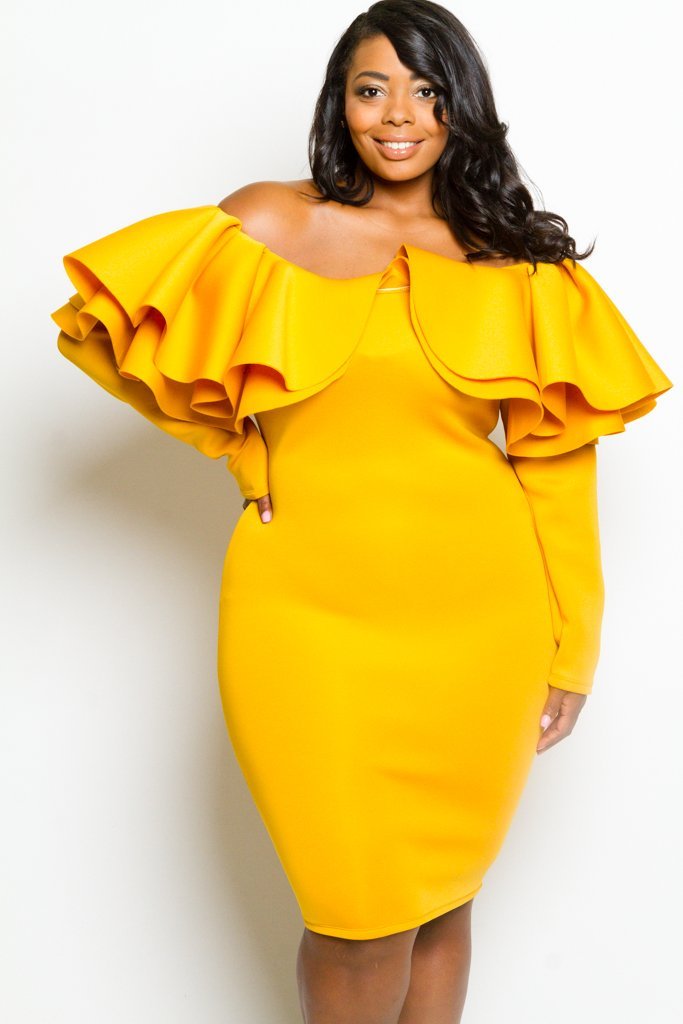 Plus Size Sexy Off-Shoulder Glam Flounce Dress