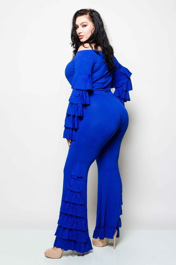 Plus Size Glam Ruffle Sleeve Matching Set