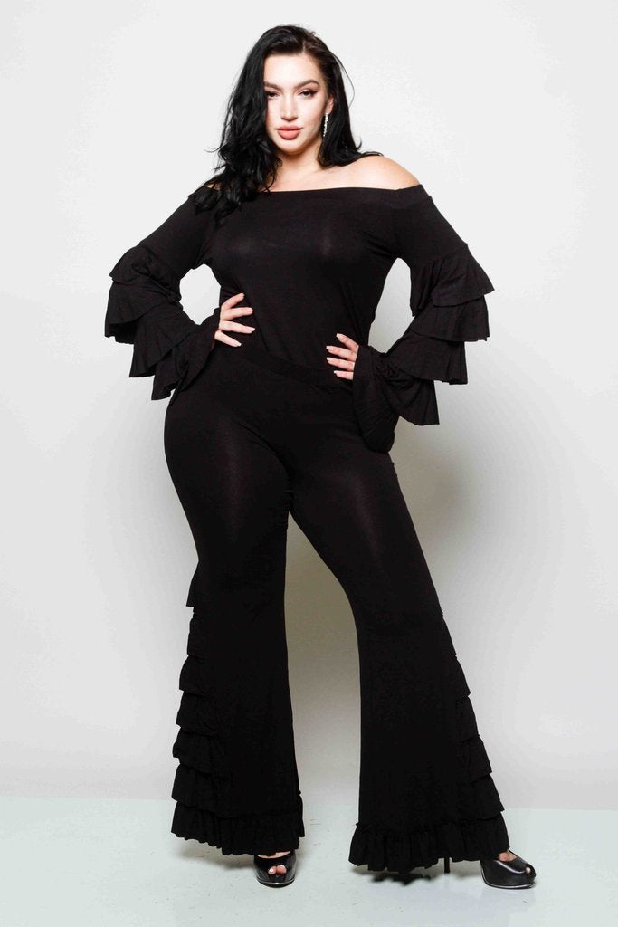 Plus Size Glam Ruffle Sleeve Matching Set