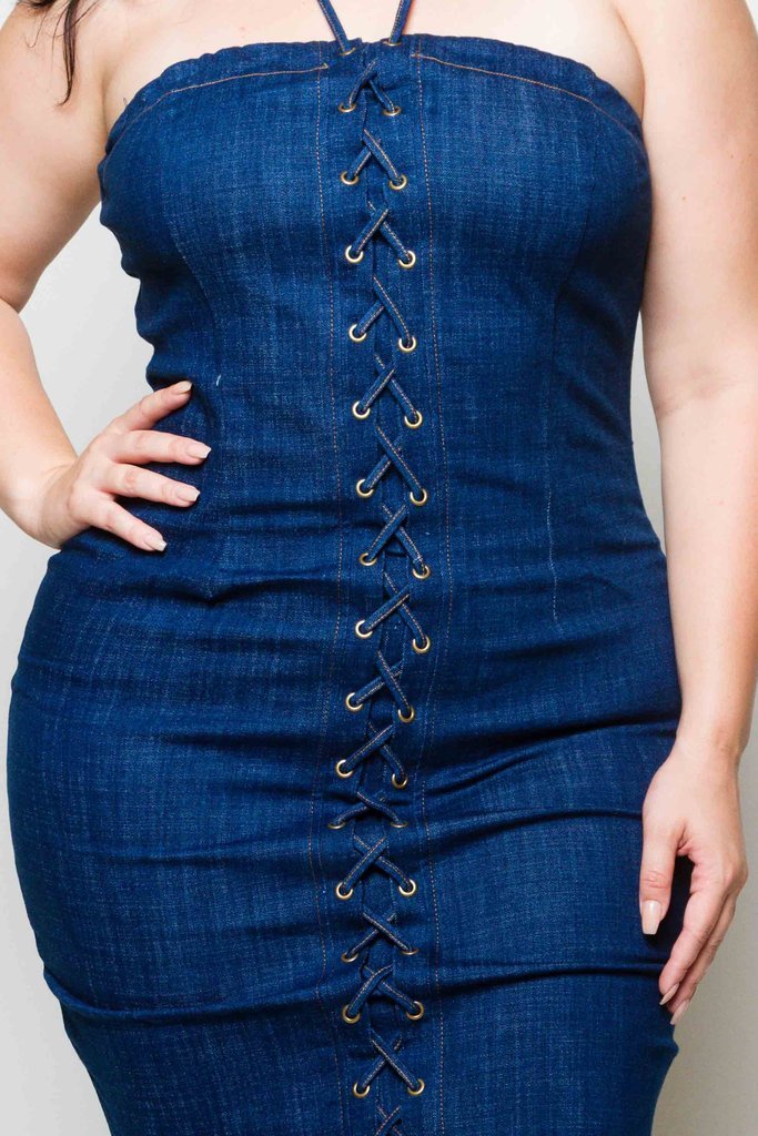 Plus Size Grommet Denim Dress