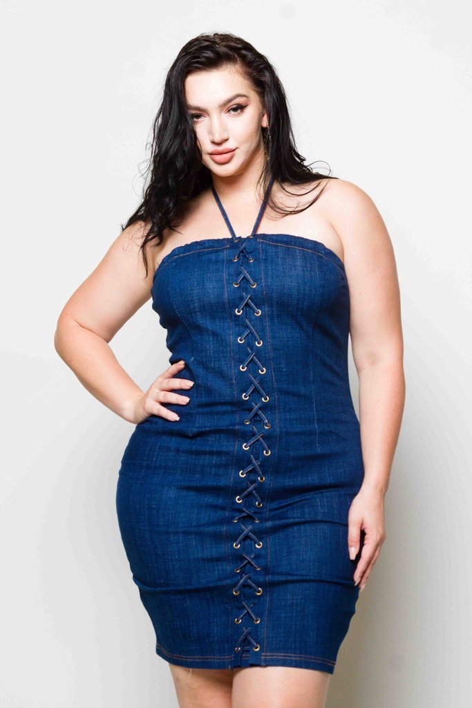 Plus Size Grommet Denim Dress