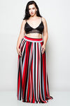 Plus Size Red Striped Maxi Skirt