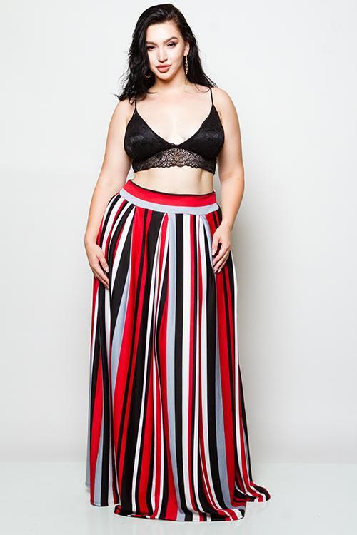 Plus Size Red Striped Maxi Skirt