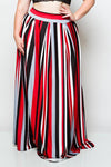 Plus Size Red Striped Maxi Skirt