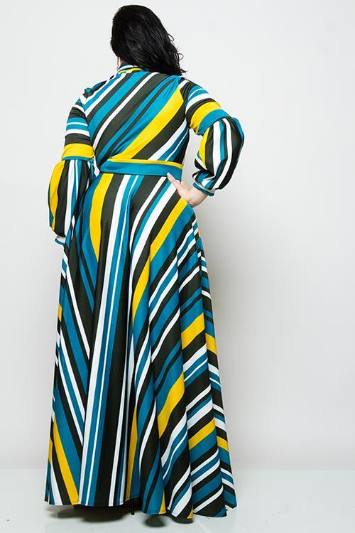 Plus Size Colorful StripedMaxi Dress with Bow