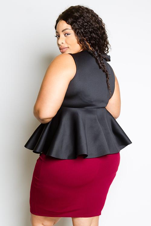 Plus Size Peplum Top with Flower Detail
