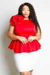 Plus Size Peplum Top with Flower Detail